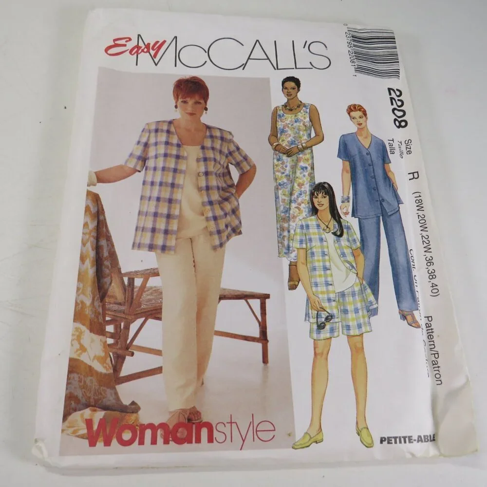 McCalls 2208 sewing pattern EASY 18-22W Dress, Pants, Shirt, Jacket